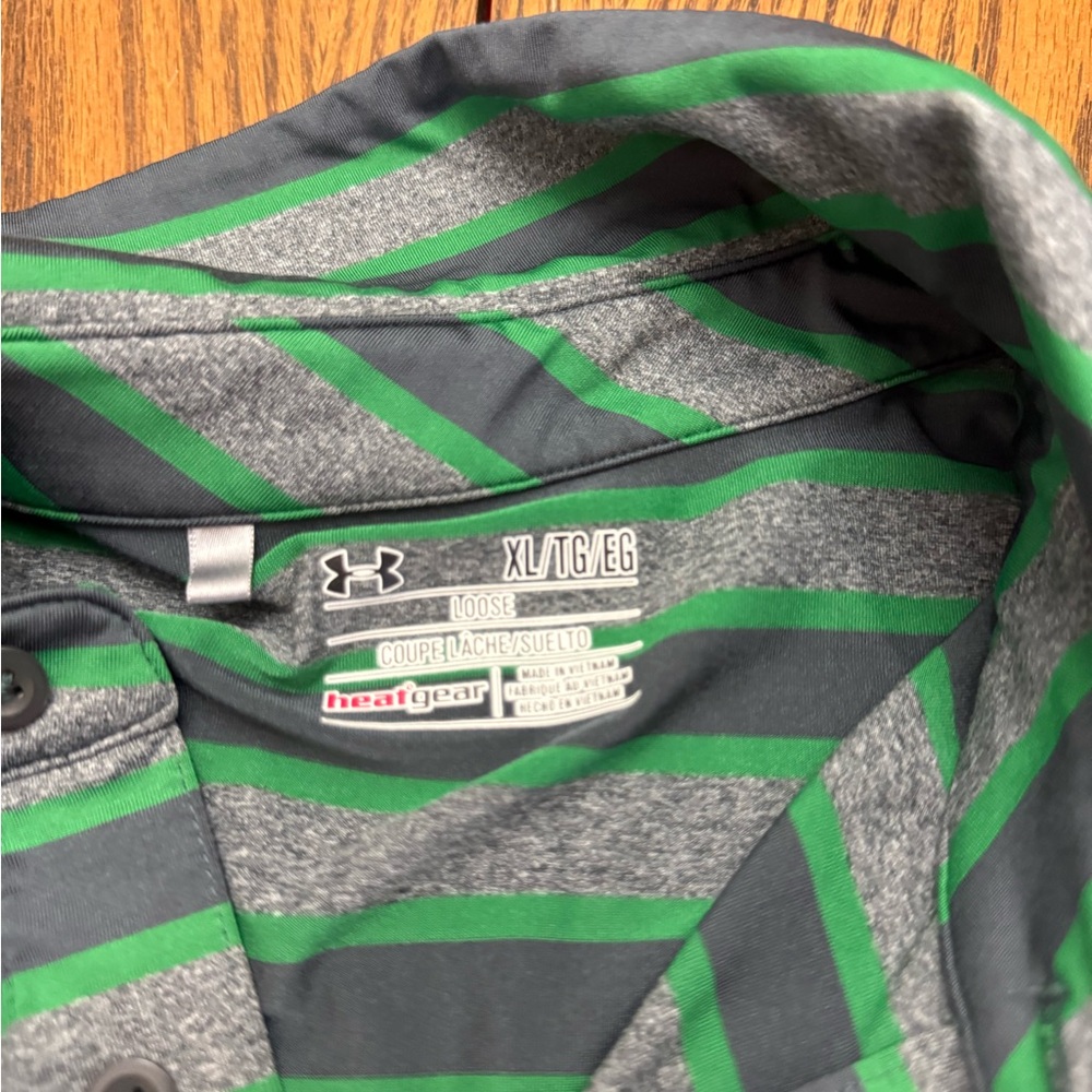 Under Armour Marshall University Green and Gray Striped Polo - Picture 2 of 4